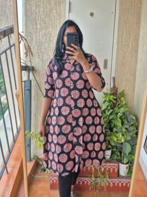 Black polka collar mirror work dress.