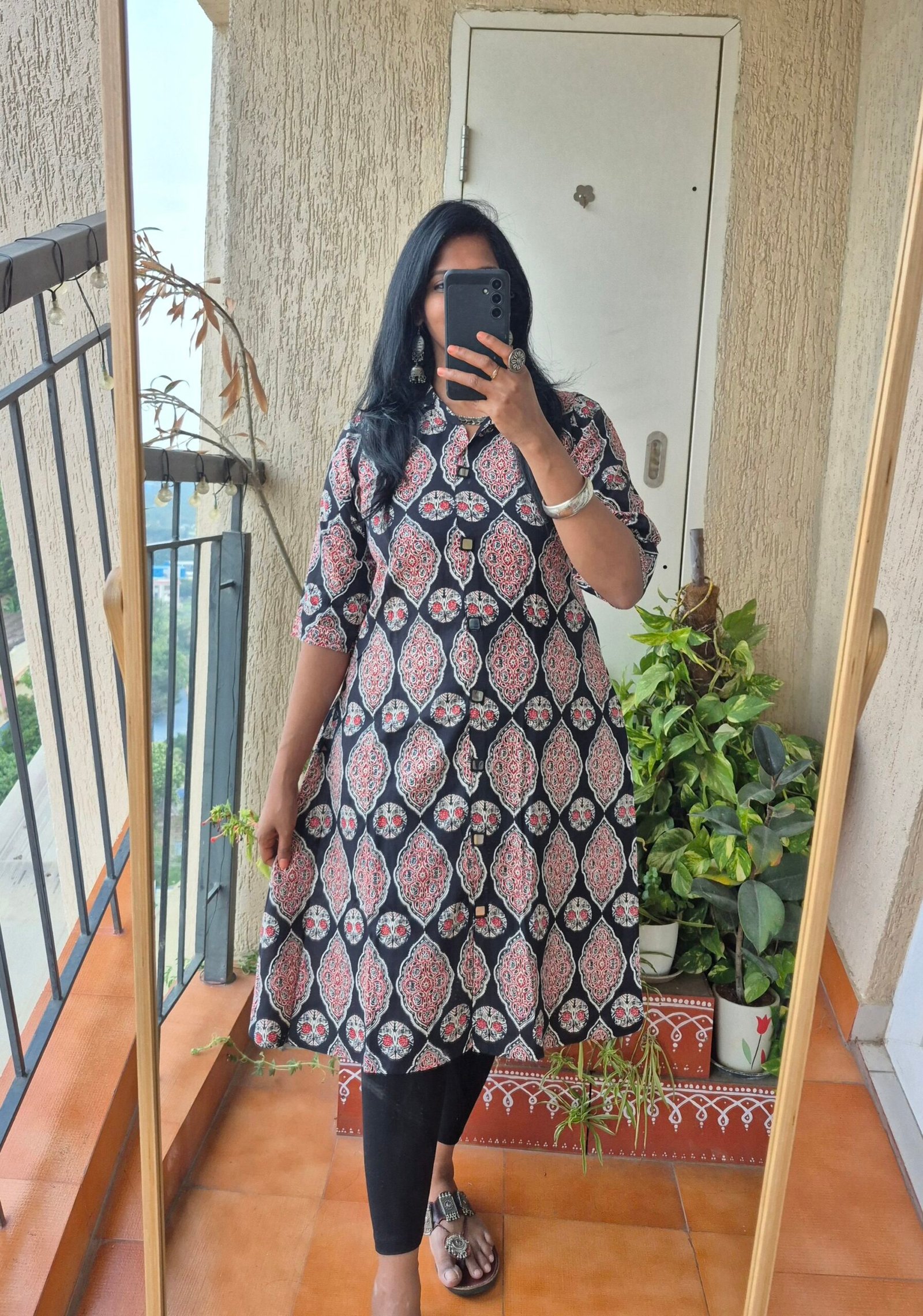 Black leaf Ajrack collar mirror work dress. - Image 2