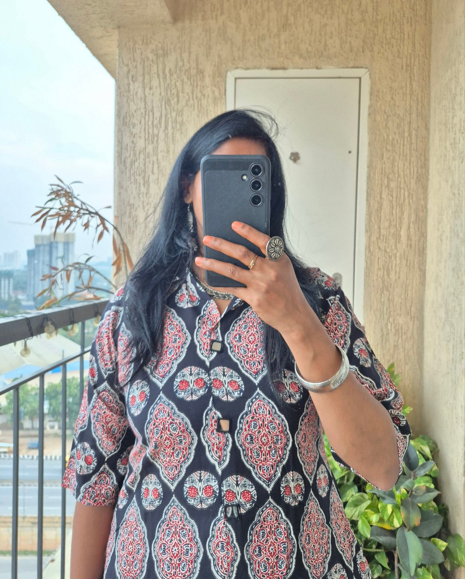 Black leaf Ajrack collar mirror work dress. - Image 4