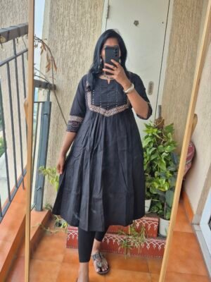 Black cotton mirror work kurti dress.