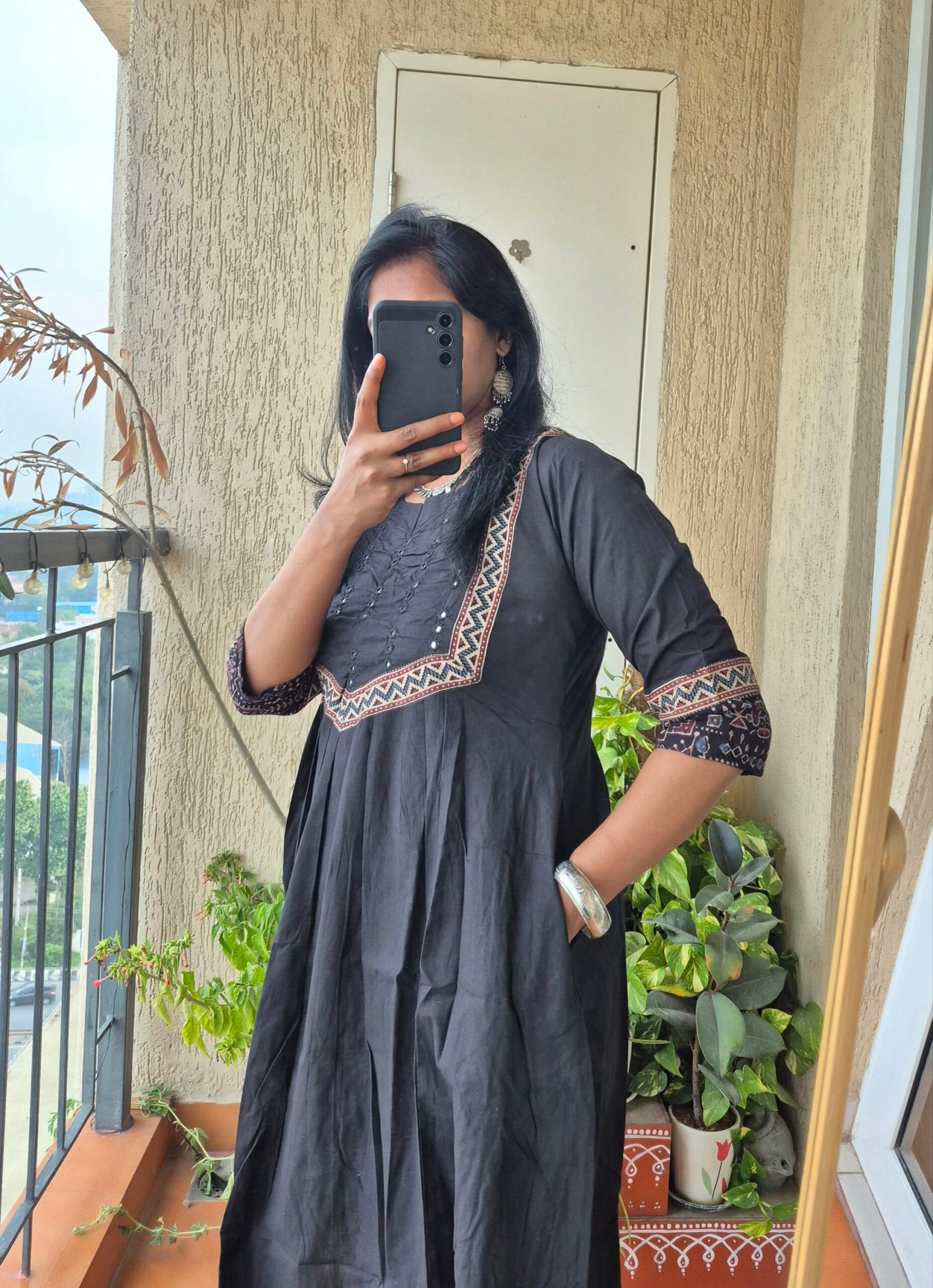 Black cotton mirror work kurti dress. - Image 2