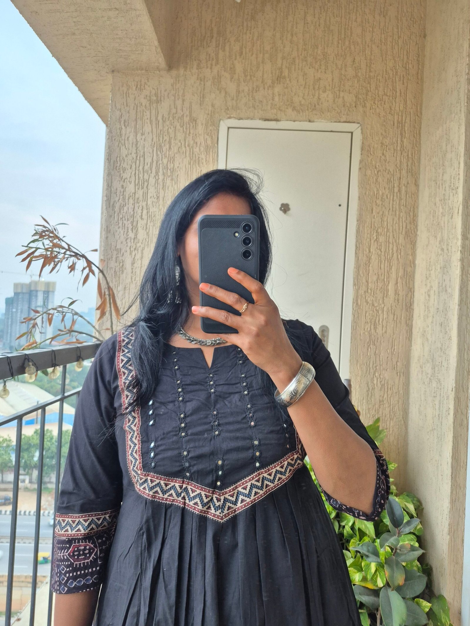 Black cotton mirror work kurti dress. - Image 5