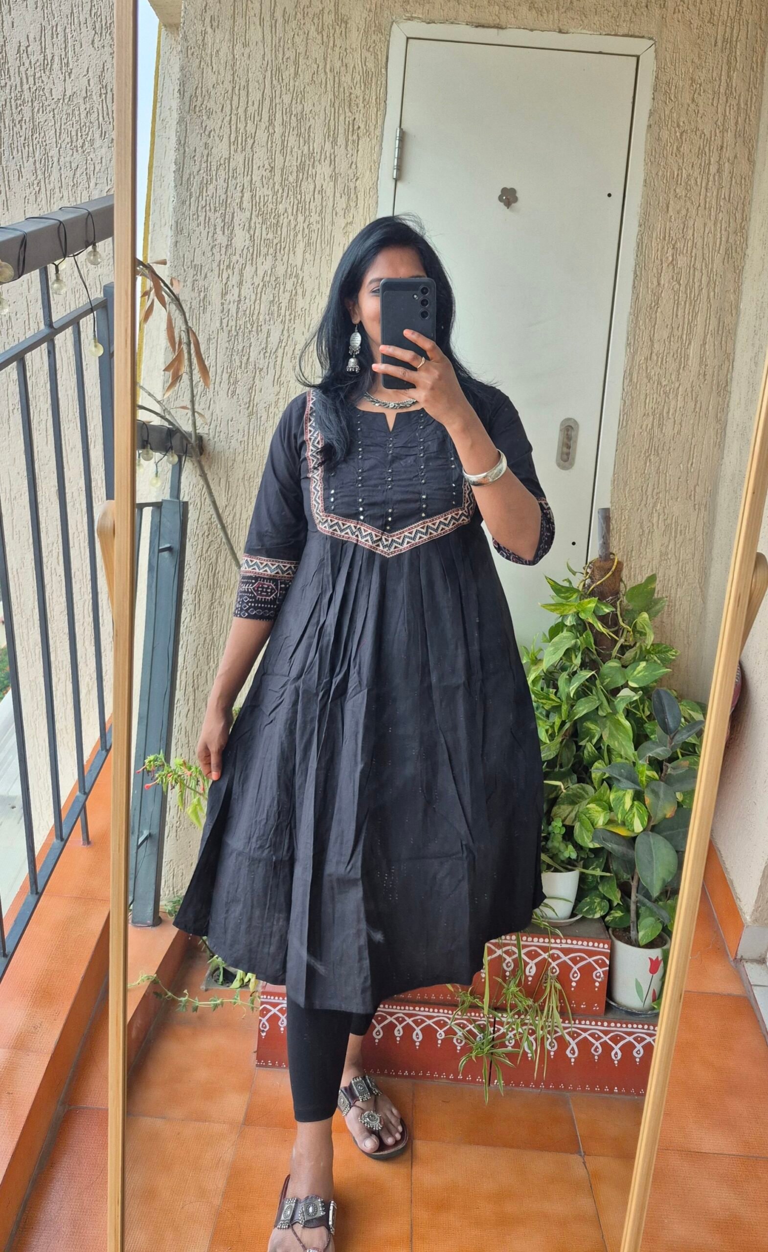 Black cotton mirror work kurti dress. - Image 4