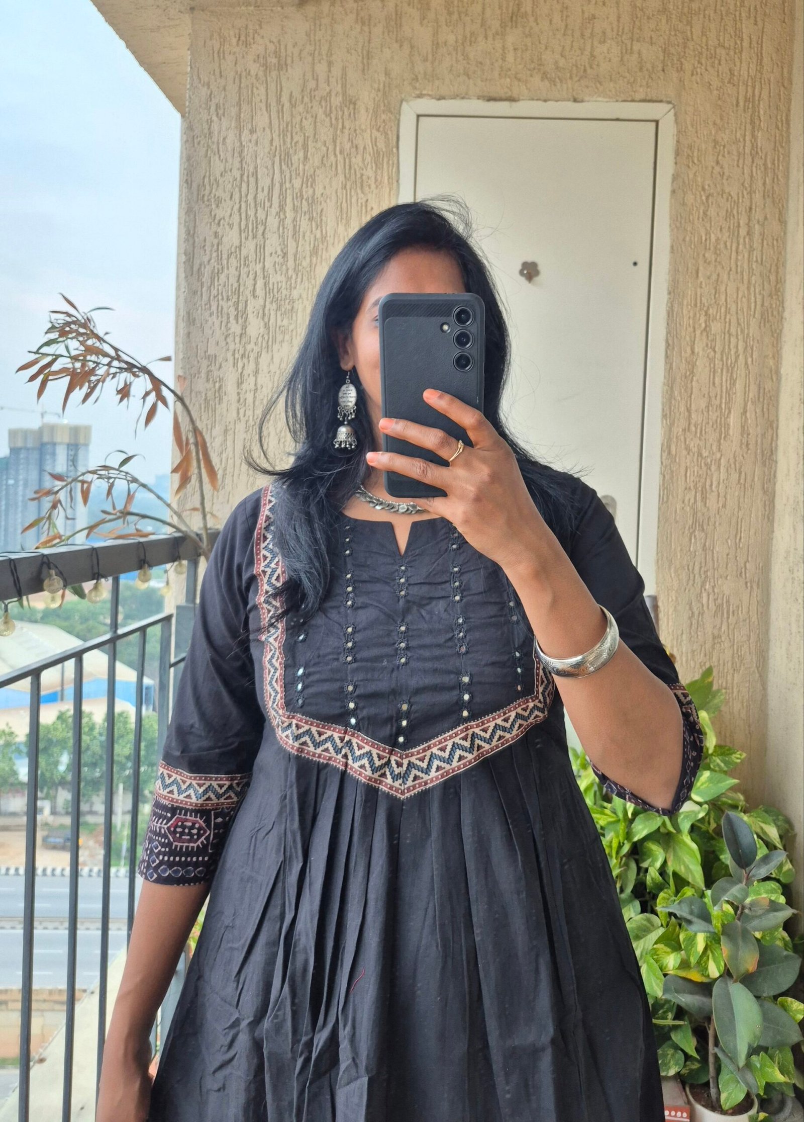 Black cotton mirror work kurti dress. - Image 3