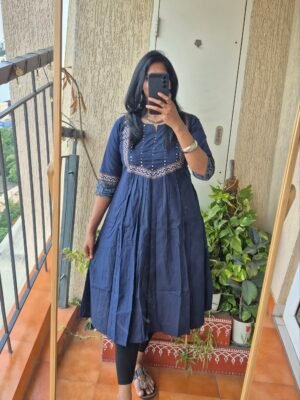 Blue cotton mirror work dress.