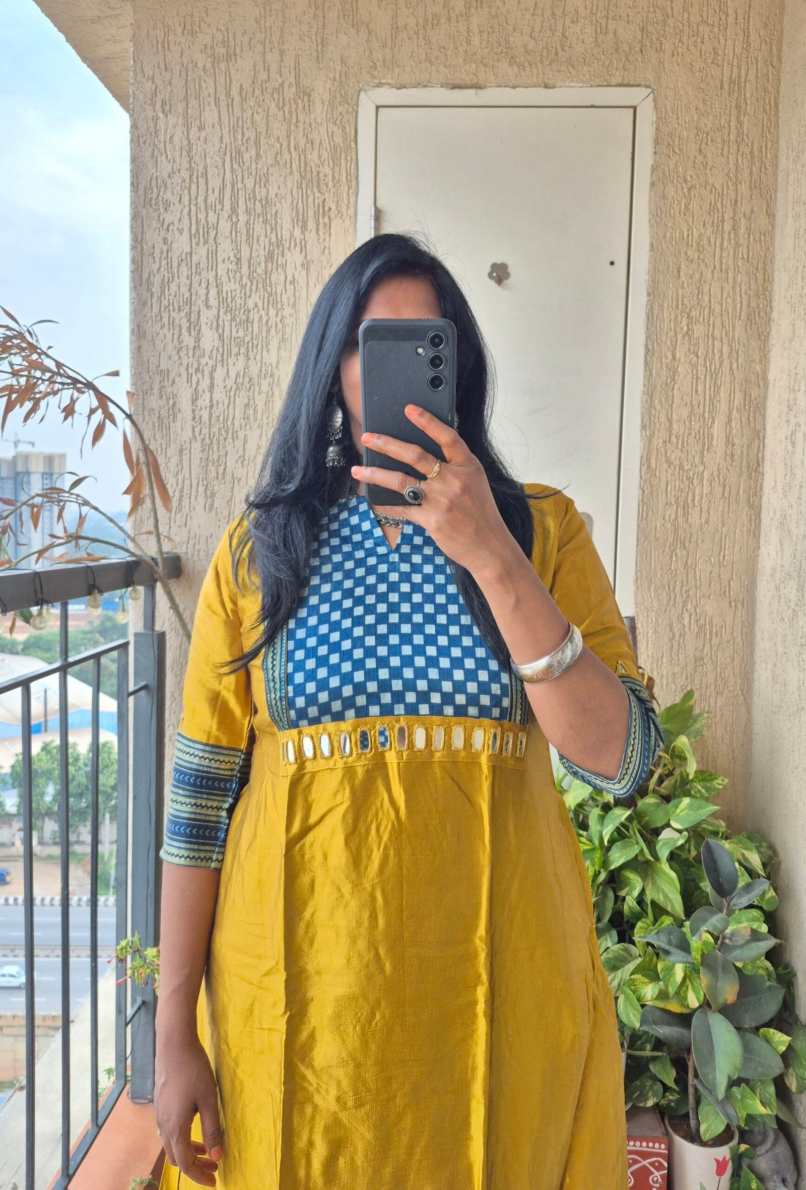 Mustard mashru silk A line dress. - Image 4