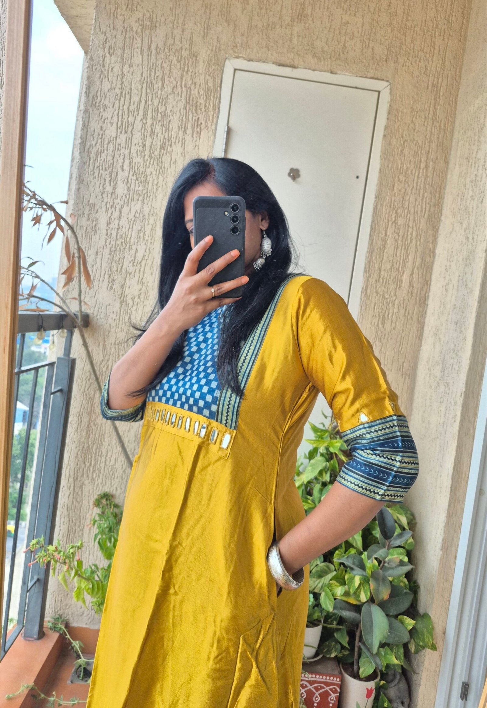 Mustard mashru silk A line dress. - Image 6